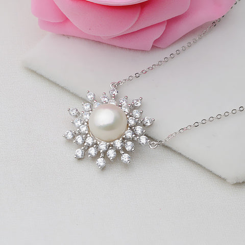 Snowflake Necklace 925 Sterling Silver Accessories 44cm (Pearls Not Included)