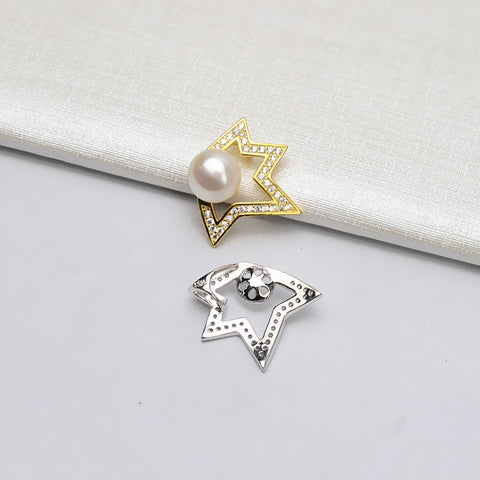 Pentagram Pendant 925 Sterling Silver Pearl Accessories 7-8mm (Pearls Not Included)