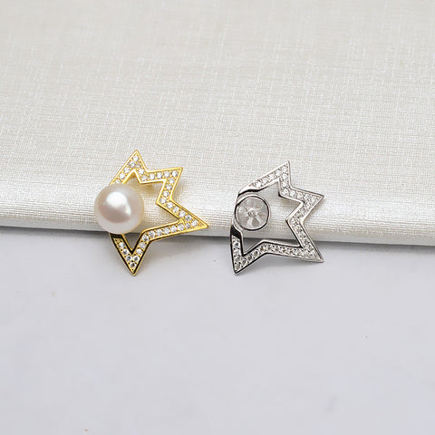 Pentagram Pendant 925 Sterling Silver Pearl Accessories 7-8mm (Pearls Not Included)
