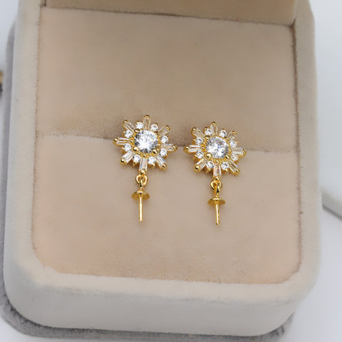 Sunflower Earring 925 Sterling Silver Accessories (Pearls Not Included)