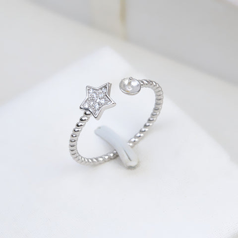 Pentagram Ring 925 Sterling Silver Accessories 5-8mm (Pearls Not Included)
