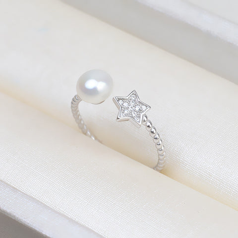 Pentagram Ring 925 Sterling Silver Accessories 5-8mm (Pearls Not Included)