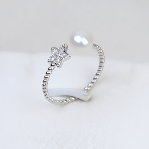 Pentagram Ring 925 Sterling Silver Accessories 5-8mm (Pearls Not Included)