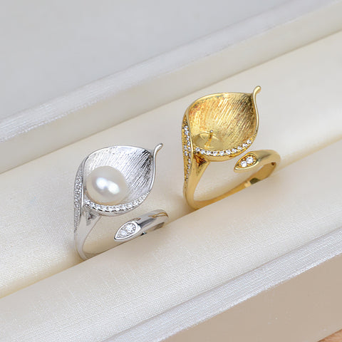 Leaf Rings 925 Sterling Silver Accessories 8-10mm (Pearls Not Included)