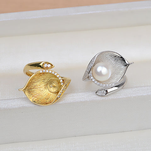 Leaf Rings 925 Sterling Silver Accessories 8-10mm (Pearls Not Included)