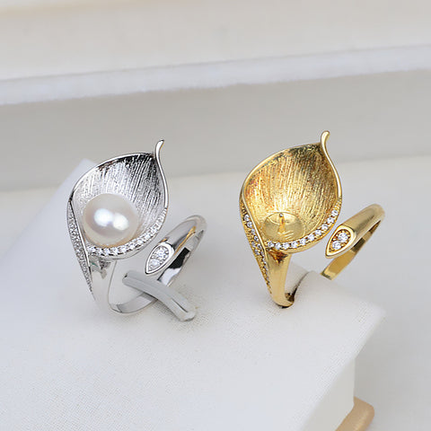 Leaf Rings 925 Sterling Silver Accessories 8-10mm (Pearls Not Included)