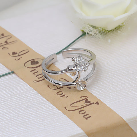 Lucky Clover Rings 925 Sterling Silver Accessories 5-8mm (Pearls Not Included)