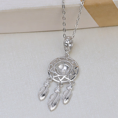 Dreamcatcher Pendant 925 Sterling Silver Pearl Accessories 8-9mm (Pearls Not Included)