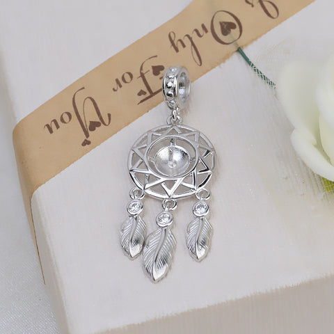 Dreamcatcher Pendant 925 Sterling Silver Pearl Accessories 8-9mm (Pearls Not Included)