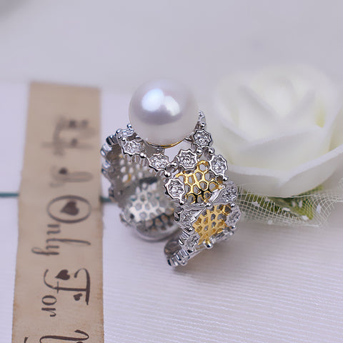 Plating Ring 925 Sterling Silver Accessories 7-8mm (Pearls Not Included)