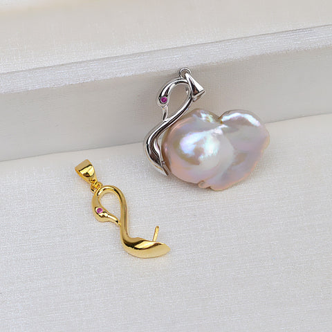 Swan Pendant Baroque Pearl Accessories 925 Sterling Silver (Pearls Not Included)