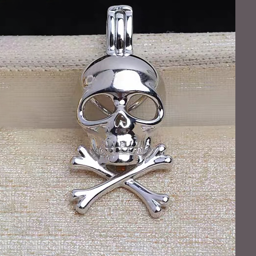 Halloween Fashion Skull Hip Hop Pendant Necklace Trendy Pearl Cage S925 Silver（Not including the pearls）