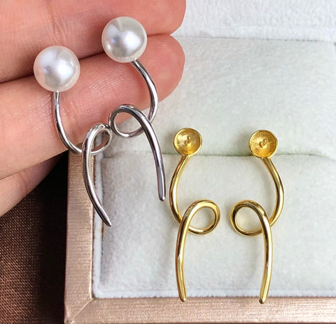 Curve 925 Sterling Silver Earring Accessories 9mm (Pearls Not Included)