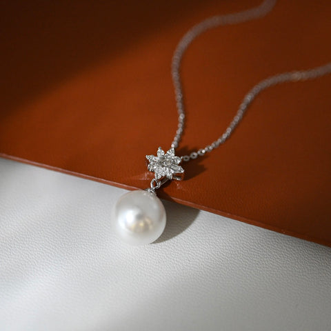 Snowflake Pendant 925 Sterling Silver Accessories 10mm (Pearls Not Included)