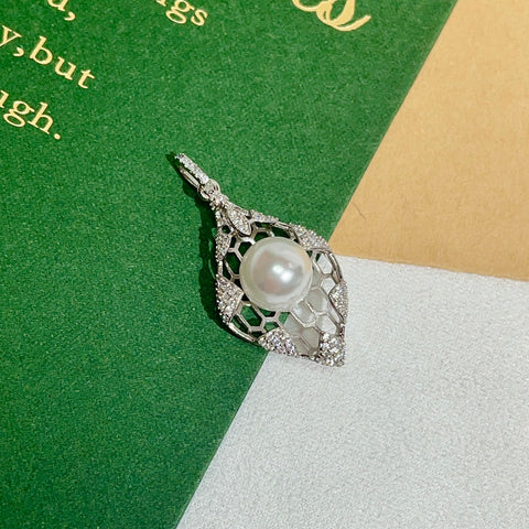 Hollow-carved Design Pendant 925 Sterling Silver Accessories 8mm (Pearls Not Included)