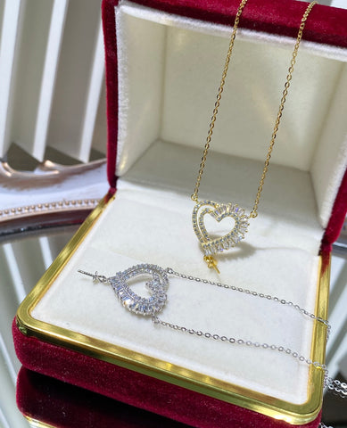 Love Heart Pendant 925 Sterling Silver Accessories 12mm (Pearls Not Included)