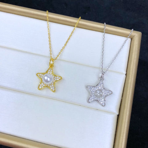 Star Shape Pendant 925 Sterling Silver Accessories 6mm (Pearls Not Included)
