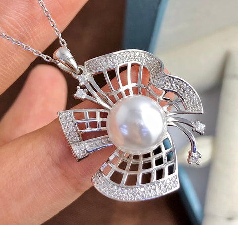 Pendant 925 Sterling Silver Accessories 9.8mm (Pearls Not Included)