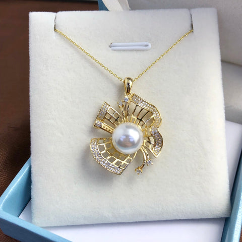 Pendant 925 Sterling Silver Accessories 9.8mm (Pearls Not Included)