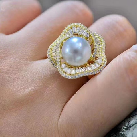 Flower Ring 925 Sterling Silver Accessories 12mm (Pearls Not Included)