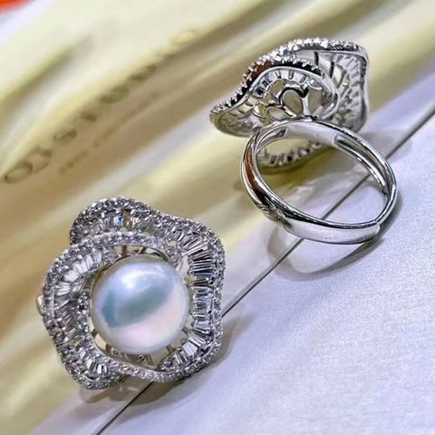 Flower Ring 925 Sterling Silver Accessories 12mm (Pearls Not Included)