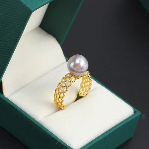 Hollow Chunky Ring 925 Sterling Silver Accessories 8mm (Pearls Not Included)
