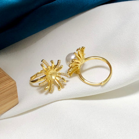 Blooming Flowers Ring 925 Sterling Silver Accessories 10mm (Pearls Not Included)