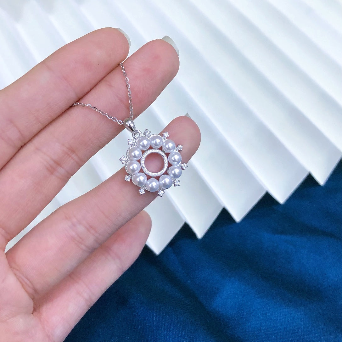 Round Pendant 925 Sterling Silver Accessories 3.5mm (Pearls Not Included)