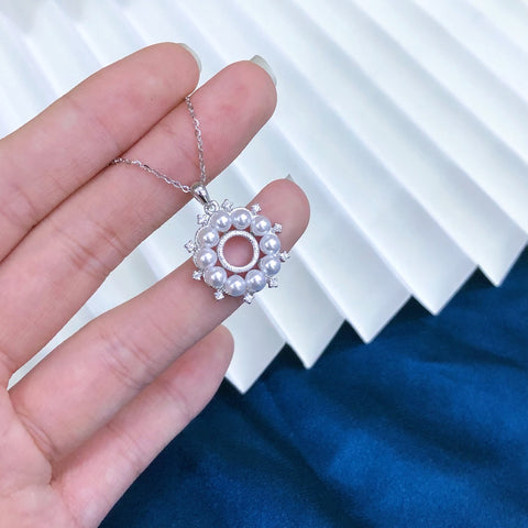 Round Pendant 925 Sterling Silver Accessories 3.5mm (Pearls Not Included)