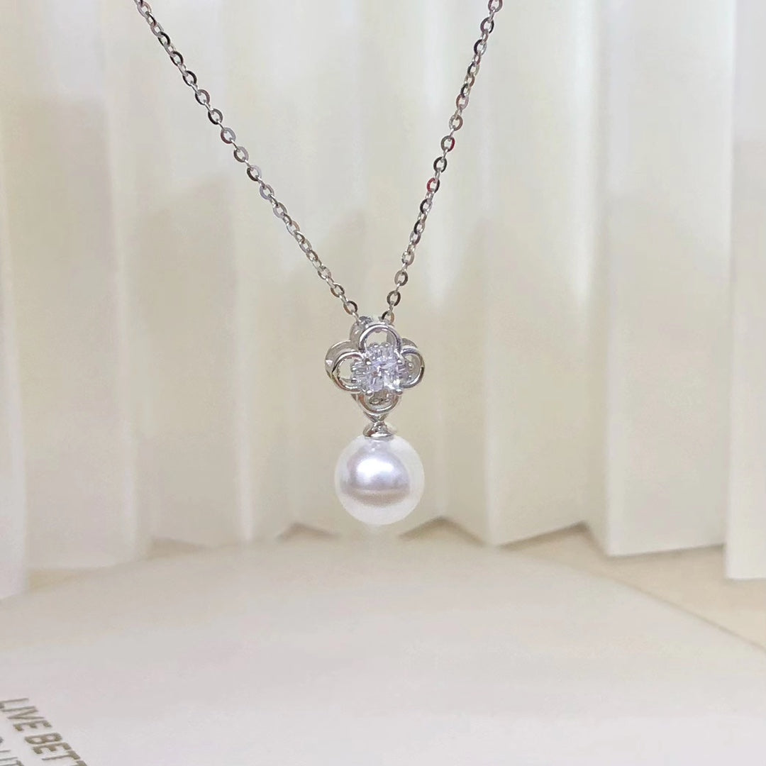 Clover Pendant 925 Sterling Silver Accessories 8mm (Pearls Not Included)