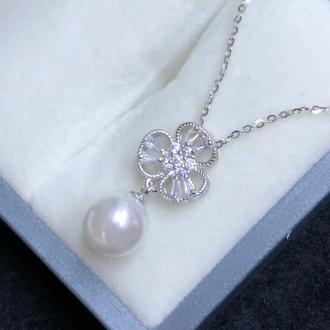 Clover Pendant 925 Sterling Silver Accessories 9mm (Pearls Not Included)