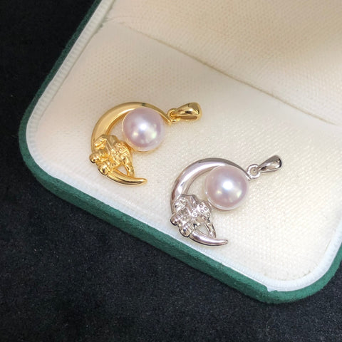 Moon Pendant 925 Sterling Silver Accessories 8mm (Pearls Not Included)