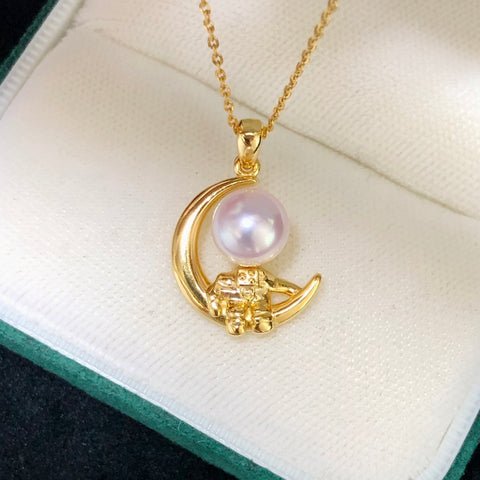 Moon Pendant 925 Sterling Silver Accessories 8mm (Pearls Not Included)