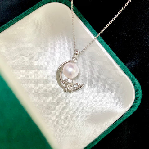 Moon Pendant 925 Sterling Silver Accessories 8mm (Pearls Not Included)