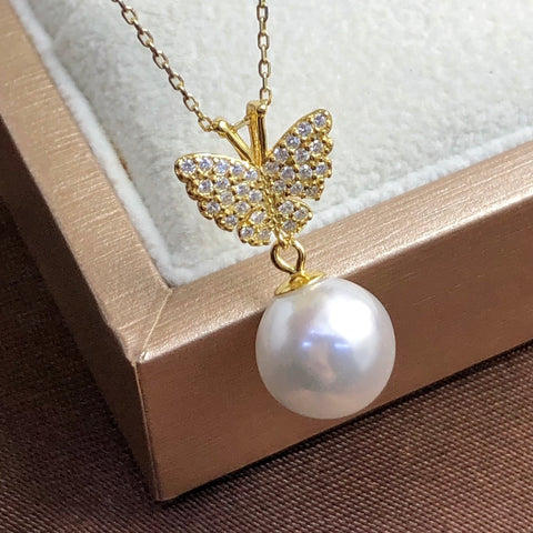 Butterfly Pendant 925 Sterling Silver Accessories 10mm (Pearls Not Included)