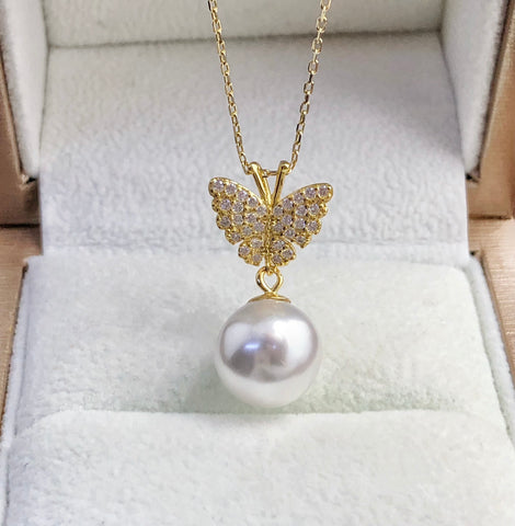 Butterfly Pendant 925 Sterling Silver Accessories 10mm (Pearls Not Included)