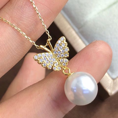 Butterfly Pendant 925 Sterling Silver Accessories 10mm (Pearls Not Included)