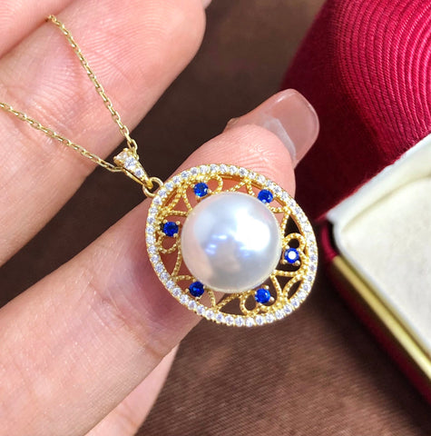 Round Pendant 925 Sterling Silver Accessories 10mm (Pearls Not Included)