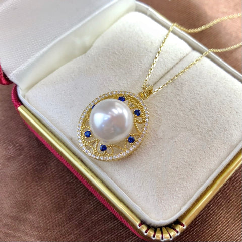 Round Pendant 925 Sterling Silver Accessories 10mm (Pearls Not Included)