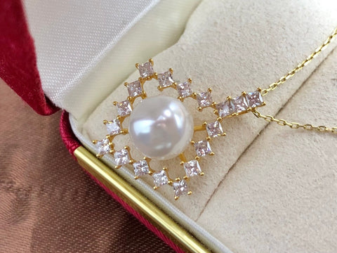 Square Pendant 925 Sterling Silver Accessories 9mm (Pearls Not Included)