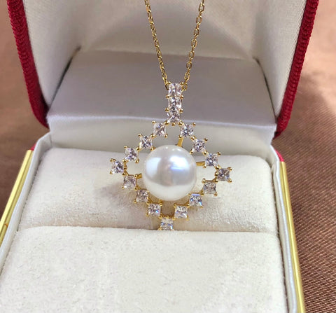 Square Pendant 925 Sterling Silver Accessories 9mm (Pearls Not Included)