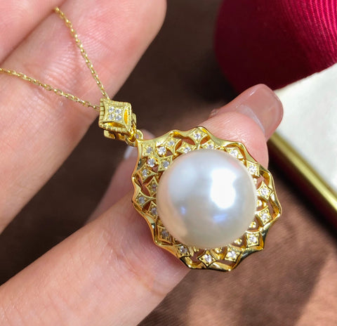 Engraved Design Pendant 925 Sterling Silver Accessories 12mm (Pearls Not Included)