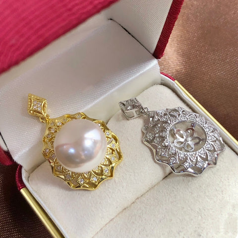 Engraved Design Pendant 925 Sterling Silver Accessories 12mm (Pearls Not Included)