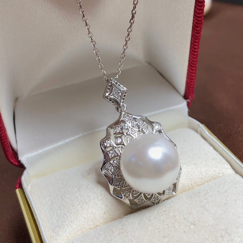 Engraved Design Pendant 925 Sterling Silver Accessories 12mm (Pearls Not Included)