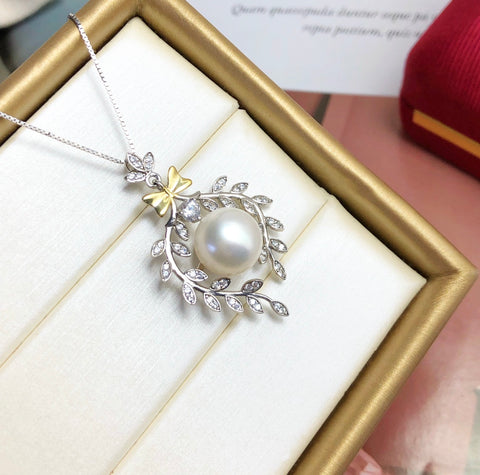 Bow-knot Pendant 925 Sterling Silver Accessories 11mm (Pearls Not Included)