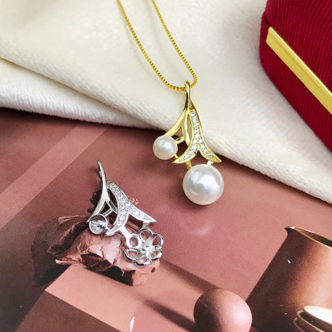 Pendant 925 Sterling Silver Accessories 4mm+8mm (Pearls Not Included)