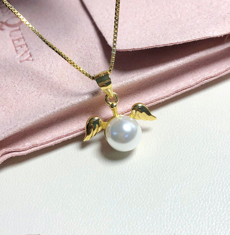 Angel Wings Pendant 925 Sterling Silver Accessories 8mm (Pearls Not Included)