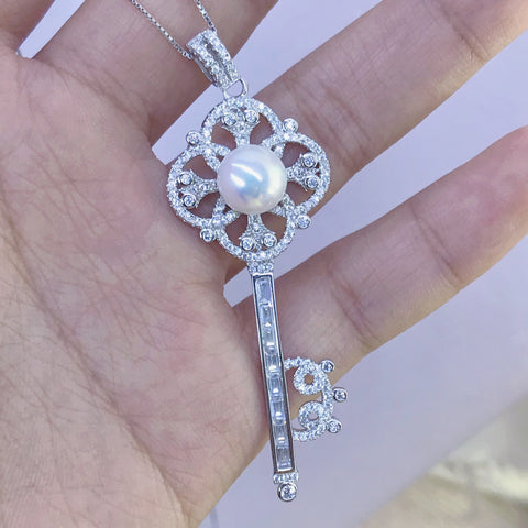 Key Pendant 925 Sterling Silver Accessories 9mm (Pearls Not Included)