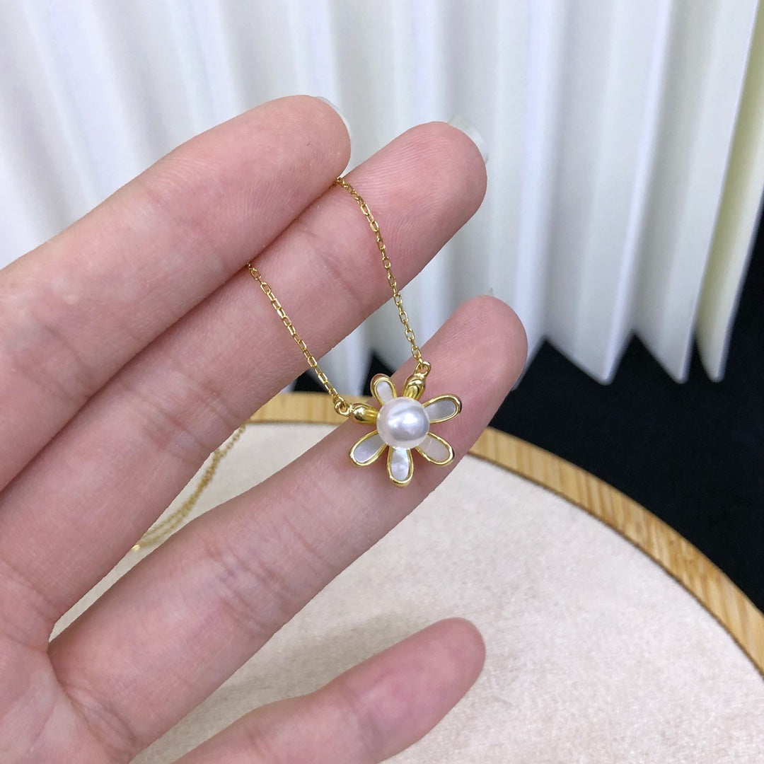 Shell Flower Necklace 925 Sterling Silver Accessories 6mm(Pearls Not Included)