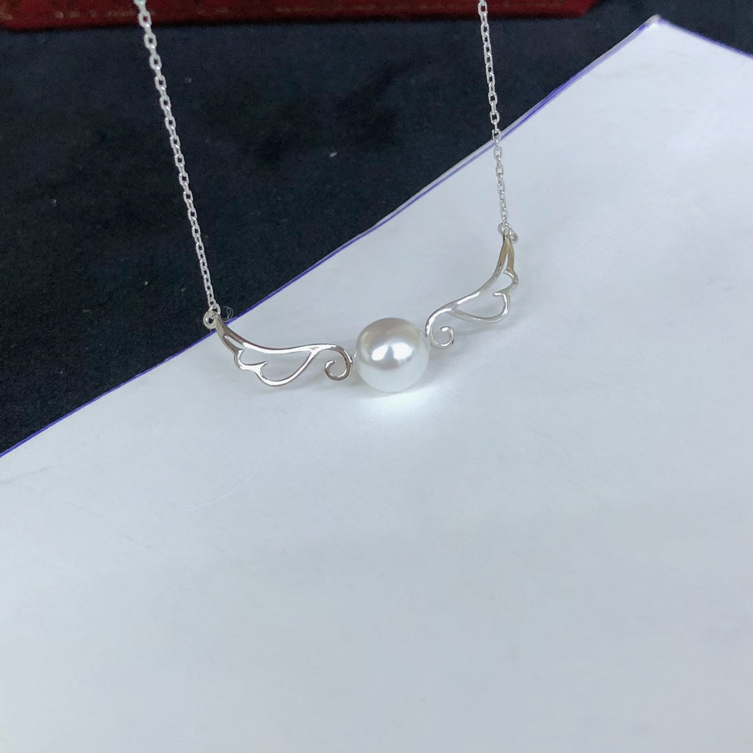 Wing Necklace 925 Sterling Silver Accessories 8mm(Pearls Not Included)